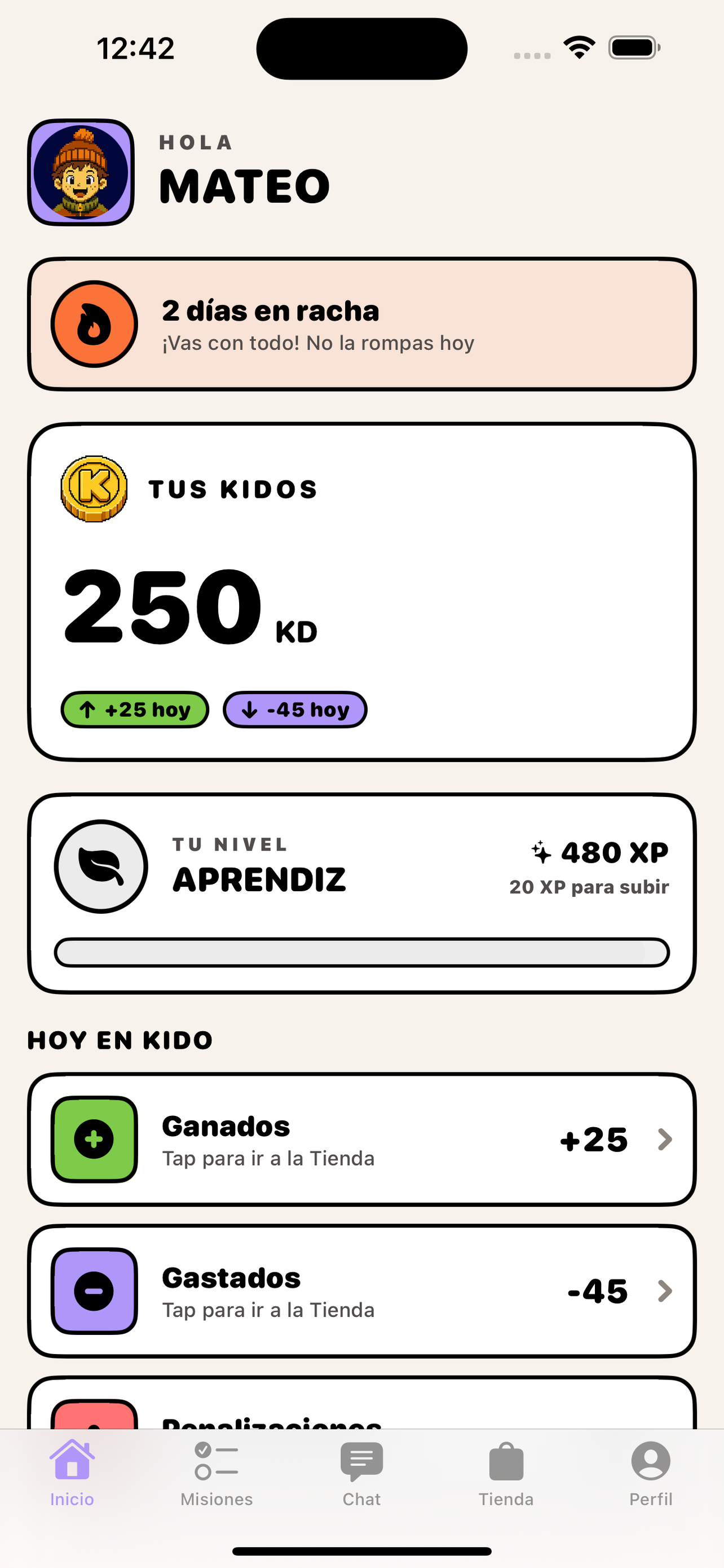 Dashboard del niño